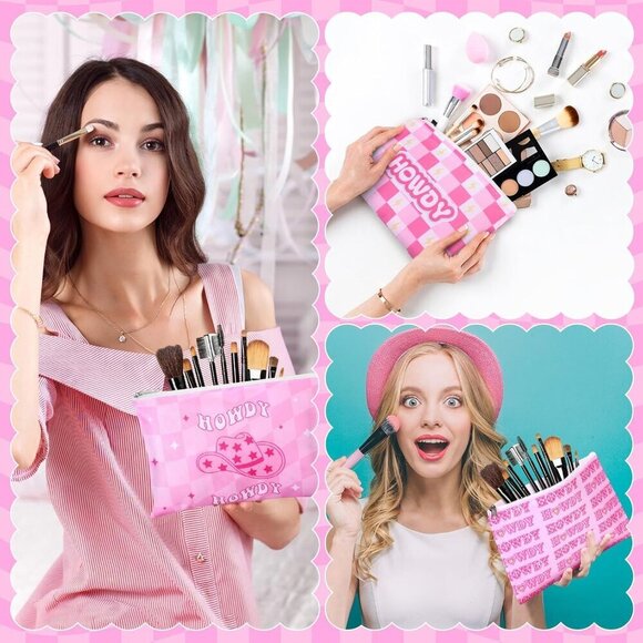 24 Pcs Preppy Cosmetic Bags Pink Makeup Pouches Bulk Cute Cosmetic Pouch with Zi - Picture 6 of 7